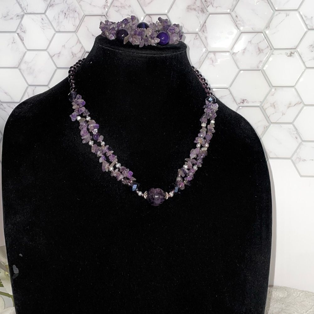 Beautiful Genuine Amethyst  Beaded Necklace